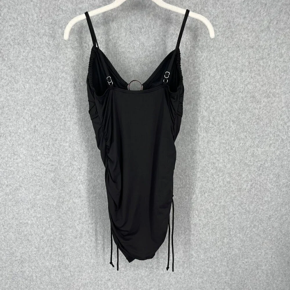 Michael Kors One Piece Swimsuit Size 10 Black Ruched Sides Adjustable Leg Logo